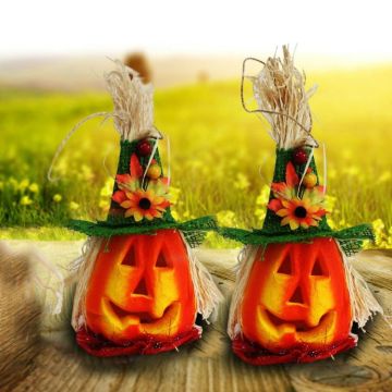 Halloween Pumpkin Lantern Hollow Glowing Foam Bar Decoration(Green Hat)