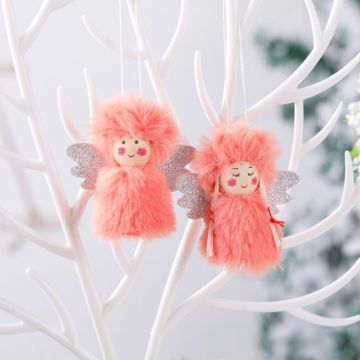 1 Pair Christmas Decorations Plush Dolls Boys And Girls Small Pendant(Orange Pink)