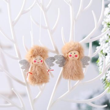 1 Pair Christmas Decorations Plush Dolls Boys And Girls Small Pendant(Brown)