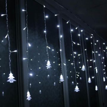 3.5M 96 Leds Curtain Christmas Tree Icicle String Lights Fairy Lights Christmas New Year Lights Wedding Party Decoration, Wattage:110V US Plug(White)