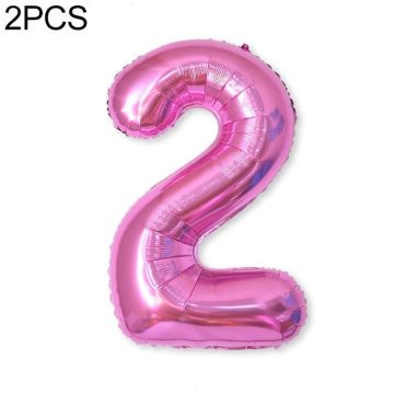 2 PCS 40 Inch Aluminium Foil Number Balloons Birthday Wedding Engagement Party Decor Kids Ball Supplies(2-Rose red)