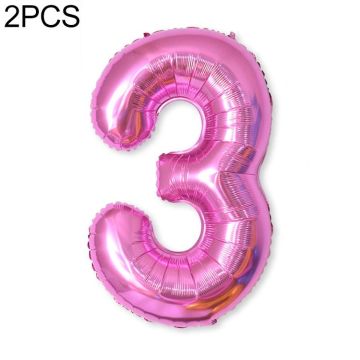2 PCS 40 Inch Aluminium Foil Number Balloons Birthday Wedding Engagement Party Decor Kids Ball Supplies(3-Rose red)