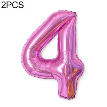 2 PCS 40 Inch Aluminium Foil Number Balloons Birthday Wedding Engagement Party Decor Kids Ball Supplies(4-Rose red)