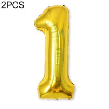 2 PCS 40 Inch Aluminium Foil Number Balloons Birthday Wedding Engagement Party Decor Kids Ball Supplies(1-Gold)