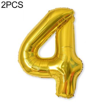 2 PCS 40 Inch Aluminium Foil Number Balloons Birthday Wedding Engagement Party Decor Kids Ball Supplies(4-Gold)