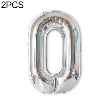 2 PCS 40 Inch Aluminium Foil Number Balloons Birthday Wedding Engagement Party Decor Kids Ball Supplies(0-Silver)