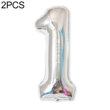 2 PCS 40 Inch Aluminium Foil Number Balloons Birthday Wedding Engagement Party Decor Kids Ball Supplies(1-Silver)