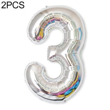 2 PCS 40 Inch Aluminium Foil Number Balloons Birthday Wedding Engagement Party Decor Kids Ball Supplies(3-Silver)