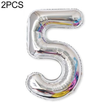 2 PCS 40 Inch Aluminium Foil Number Balloons Birthday Wedding Engagement Party Decor Kids Ball Supplies(5-Silver)