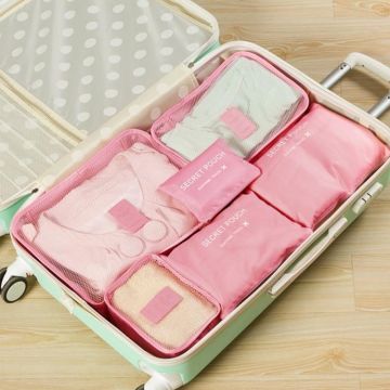 6 PCS/Set Travel Bag ClothesLuggage Organizer High Capacity Mesh Packing Cubes(Pink)