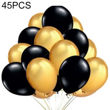 45 PCS 12 Inch Pearl Latex Balloons Birthday Wedding Party Decor with Colored Ribbon(Black + gold)