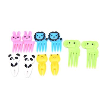 5 Sets 10 in 1 Creative Cartoon Animal Plastic Children Fruit Fork Bento Decoration Toothpick(G222)