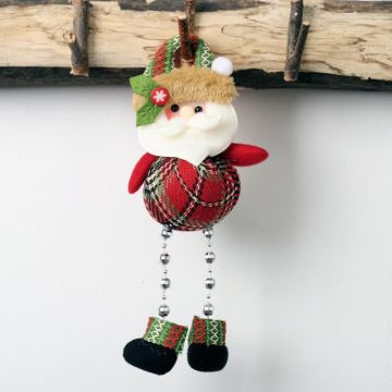 Christmas Plaid Cloth Beads Leg Pendants Christmas Window Decoration Cartoon Small Doll Ornaments(Elderly)