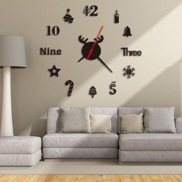Acrylic 3D Wall Clock DIY Living Room Bedroom Wall Background Decoration(Black)