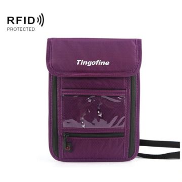 Travel Storage Messenger Passport Bag Multifunctional RFID Anti-Theft Hanging Neck Document Bag Card Bag, Size: 21x16cm(Purple)