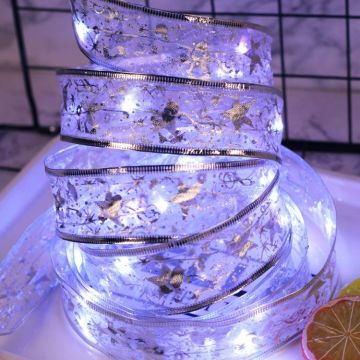 4m 40LEDs Gift Decoration Ribbon Light String LED Copper Wire Ribbon Christmas Tree Top Bowknot Light(White Light)