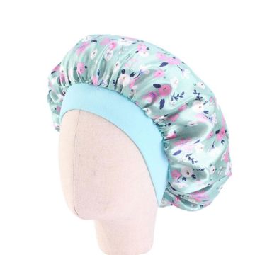 K-14 Children Printed Satin Nightcap Adjustable Stretch Hair Care Hat Shower Cap, Size: One Size(Green)