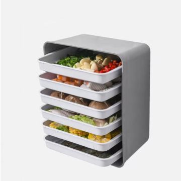 6-Layer Wall-Mounted Hot Pot Tray Kitchen Household Preparation Dishes Free Perforation Rectangular Side Dishes(Gray Frame+ White Plate)