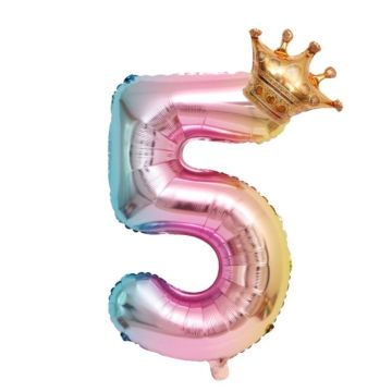 32-Inch Gradient Color Crown Digital Balloon Children Birthday Decoration Film Balloon(Number 5)