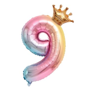 32-Inch Gradient Color Crown Digital Balloon Children Birthday Decoration Film Balloon(Number 9)