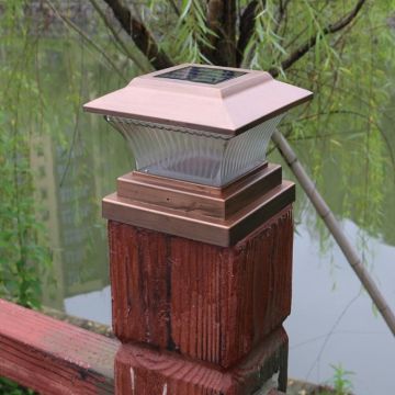 Outdoor Solar Column Lamp IP44 Waterproof Garden Fence Light Solar Street Lamp(Gold Bronze Shell+White Light)