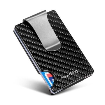 New-Bring Metal Carbon Fiber Wallet Ultra-Thin Card Holder Male RFID Anti-Theft Simple Wallet Bank Credit Card Storage Device(Black)
