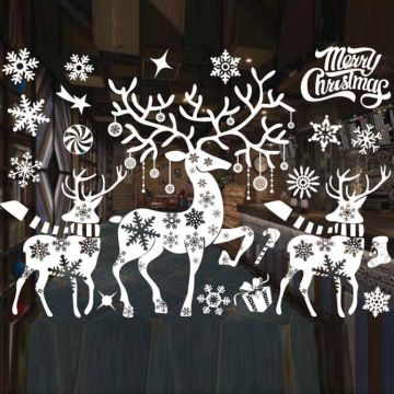 Christmas Decoration Window Stickers Wall Stickers Shopping Mall Supermarket Window Decoration(White A57)