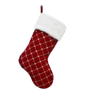 GM89719 Checkered Sequin Christmas Socks Holiday Gift Candy Bag(Red)