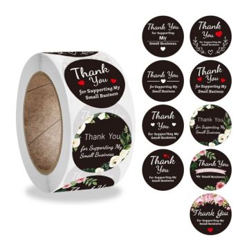 Round Thank You Sticker Floral Decoration Gift Envelope Sealing Sticker, Size: 2.5cm / 1 Inch(A-194)