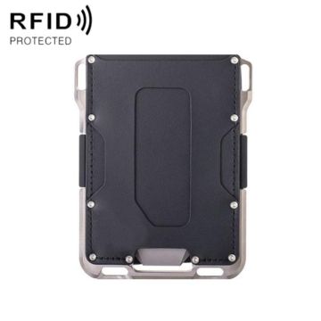 RFID Metal Anti-Theft Credit Card Holder(Silver Metal + Black Skin)