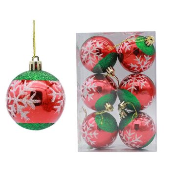 6pcs/pack 6cm Painted Christmas Ball Decoration Props(Red and Green Snowflakes)