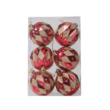 6pcs/pack 6cm Painted Christmas Ball Decoration Props(Rhombus Red Gold)