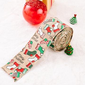5m X 6cm Christmas Imitation Hemp  Ribbon Gift Decoration Ribbon(A Socks)