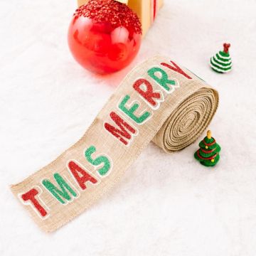 5m X 6cm Christmas Imitation Hemp  Ribbon Gift Decoration Ribbon(B Alphabet)