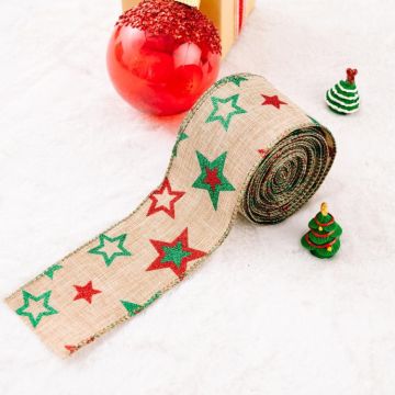 5m X 6cm Christmas Imitation Hemp  Ribbon Gift Decoration Ribbon(C-Pentagram)