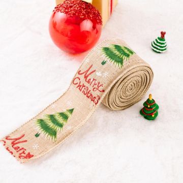 5m X 6cm Christmas Imitation Hemp  Ribbon Gift Decoration Ribbon(D-Christmas Tree)