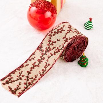 5m X 6cm Christmas Imitation Hemp  Ribbon Gift Decoration Ribbon(F-Red Fruit)