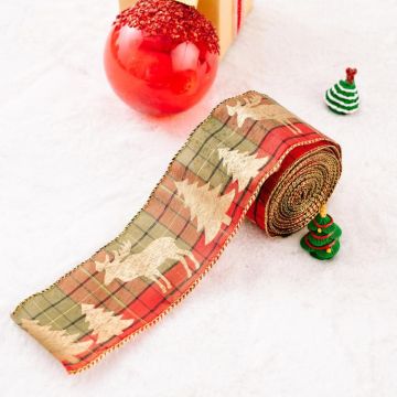 5m X 6cm Christmas Imitation Hemp  Ribbon Gift Decoration Ribbon(H-Red and Green Plaid)