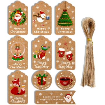 2 Packs 50pcs/set  Christmas Kraft Paper Tags Gift Wrapping Paper Labels(Series 5)