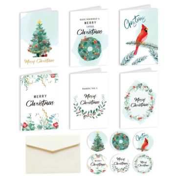 6 Fold Cards + 6 Envelopes + 6 Stickers Christmas Day Greeting Cards(MC8-94)