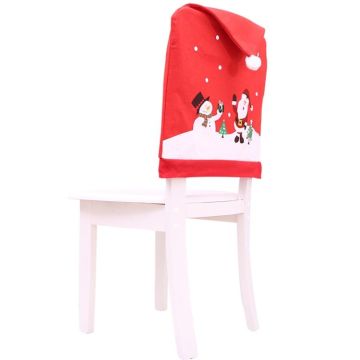Christmas Decorations Old Man Snowman Chair Cover Hotel Restaurant Festive Arrangement Seat Cover(Printed Red)