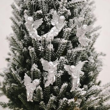 6pcs /Pack Christmas Angel Pendant Decoration Electroplated Semi-Dimensional Hanging Ornament(Silver)