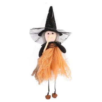 Halloween Broom Witch Doll Pendant Ghost Festival Party Props(Orange)