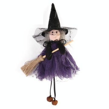 Halloween Broom Witch Doll Pendant Ghost Festival Party Props(Purple)