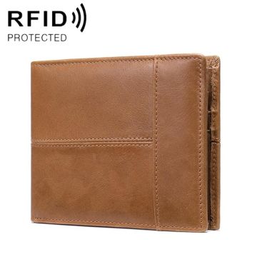 RFID Anti-Theft Short Mens Wallet Multi-Card Slot Cowhide Coin Purse(Brown)