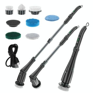 Multifunctional Long and Short Dual Purpose Electric Cleaning Brush Kitchen Bathroom Window Floor Brush(Black)