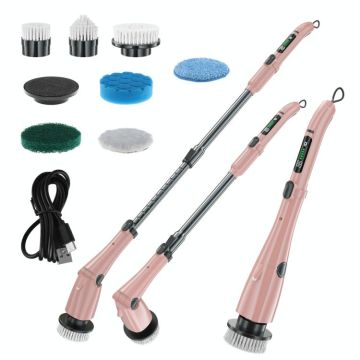 Multifunctional Long and Short Dual Purpose Electric Cleaning Brush Kitchen Bathroom Window Floor Brush(Rose Gold)