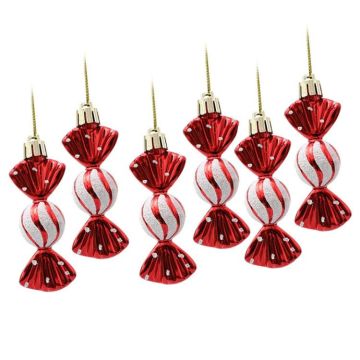 6pcs /Box Candy Christmas Tree DIY Ornaments New Year Xmas Gifts Christmas Ball Decoration(Red)