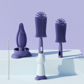 Portable 3 In 1 Food Grade Silicone Bottle Brush Set Multipurpose Baby Bottle Straw Cleaner Brush(Purple)