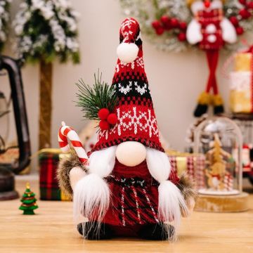 Christmas Decoration Plush Knitted Bent Hat Gnome Figurine Ornament(Female)